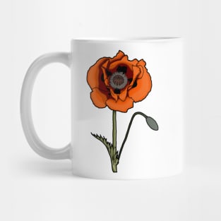 Red poppy flower with stem Mug